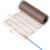 VLT01-150-8.0 Нагревательный мат (Теплый пол) длиной 16 метров и шириной полметра (0,5 метра) Voltum Т150 мощность 1200Вт 150Вт/м², двужильный экранированный кабель, клеевая основа, укладка в плиточный клей/стяжку, гарантия 25 лет