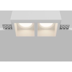 Maytoni Gyps DL131-GU10-02-W Встраиваемый белый "безрамочный" двойной гипсовый светильник под покраску вместе с потолком, квадратный скос внутрь, лампы GU10 2шт, IP20, 220В, врезное 155×85 мм, высота встр. от 55 мм (при исп. LED модуля вместо лампы)
