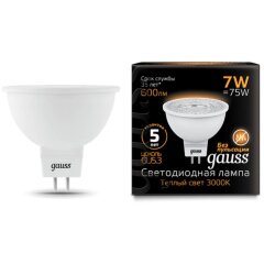 101505107 Лампа Gauss LED MR16 GU5.3 7W 600lm 2700K 1/10/100