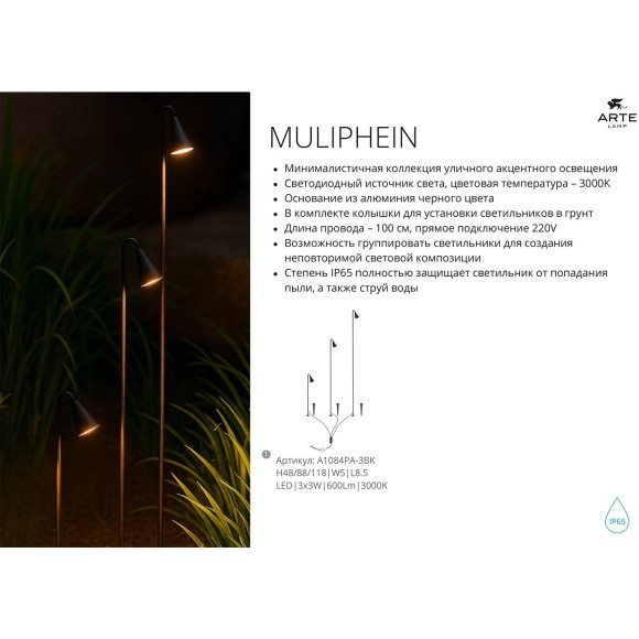 Грунтовый светильник Arte Lamp MULIPHEIN A1084PA-3BK