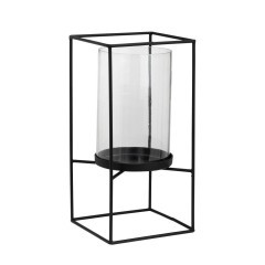 422312 Подсвечник  KANMAW L130, B130, H250 металл, стекло черный, прозрачный
