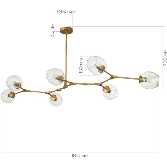 SLE154823-07 Светильник подвесной Золотистый/Прозрачный E27 7*40W RAMETTO