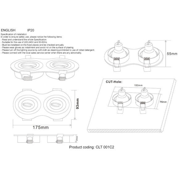Светильник встраиваемый Crystal Lux CLT 001C2 WH