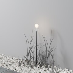 Maytoni Flare S O523FL-L2PT3K Ландшафтный светодиодный светильник столбик 80 см, окантовка платина, основание металл алюминий черный, плафон шар акрил диаметр 4.4 см, монтаж в грунт LED 2.4Вт 3000K 115Лм IP65 360° 24V