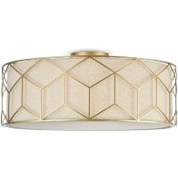 Потолочный светильник (люстра) Maytoni Messina H223-PL-05-G лампы E27 5шт макс 60Вт, металл золото, бежевый абажур из натурального льна, стиль неоклассика, диаметр 57см