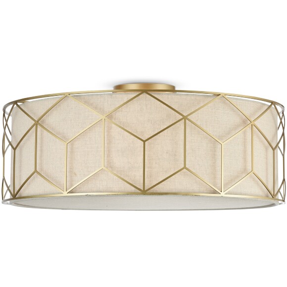Потолочный светильник (люстра) Maytoni Messina H223-PL-05-G лампы E27 5шт макс 60Вт, металл золото, бежевый абажур из натурального льна, стиль неоклассика, диаметр 57см