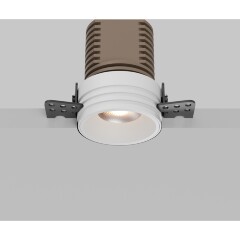 Maytoni Mini DL059-7W3K-TRS-W Белый круглый безрамочный светодиодный светильник-спот встраиваемый в ГКЛ, COB LED 7Вт 3000K 50° 650Лм CRI90 IP20 220V светодиоды Bridgelux, диммируемые при смене блока питания