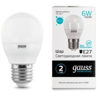 53226 Лампа Gauss LED Elementary Шар 6W E27 450lm 4100K 1/10/100