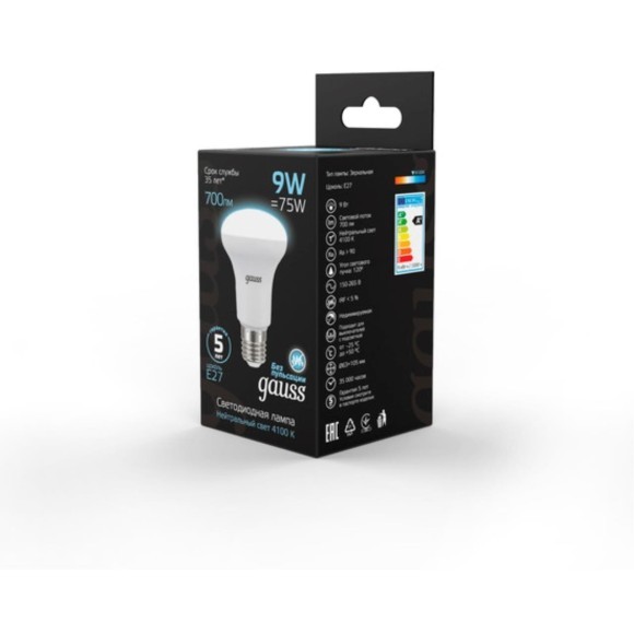 106002209 Лампа Gauss LED R63 E27 9W 700lm 4100K 1/10/50