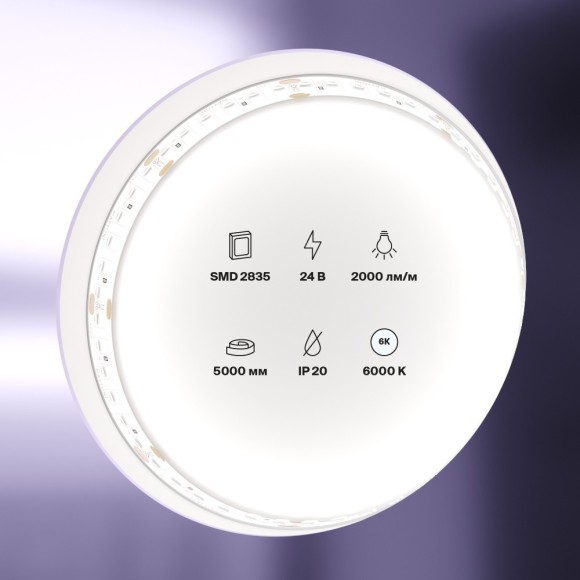 Светодиодная лента 24В 2835 20Вт/м 6000K 5м IP20 арт.10156