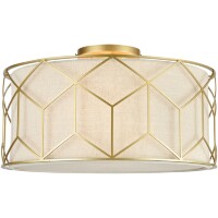 Потолочный светильник (люстра) Maytoni Messina H223-PL-03-G лампы E27 3шт макс 60Вт, металл золото, бежевый абажур из натурального льна, стиль неоклассика, диаметр 43см