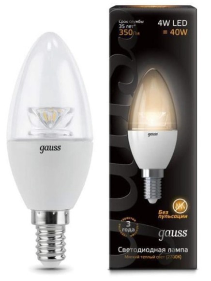 103201104 Лампа Gauss LED Candle Crystal Clear E14 4W 2700К 1/10/50