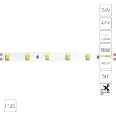 Светодиодная лента 24В 4,8Вт/м 550Лм/м 4000К CRI 90+ 8мм SMD2835 IP20 5м Arte Lamp TAPE A2406008-02-4K Светодиодная лента 24В 4,8Вт/м 550Лм/м 4000К CRI 90+ 8мм SMD2835 IP20 5м Arte Lamp TAPE A2406008-02-4K