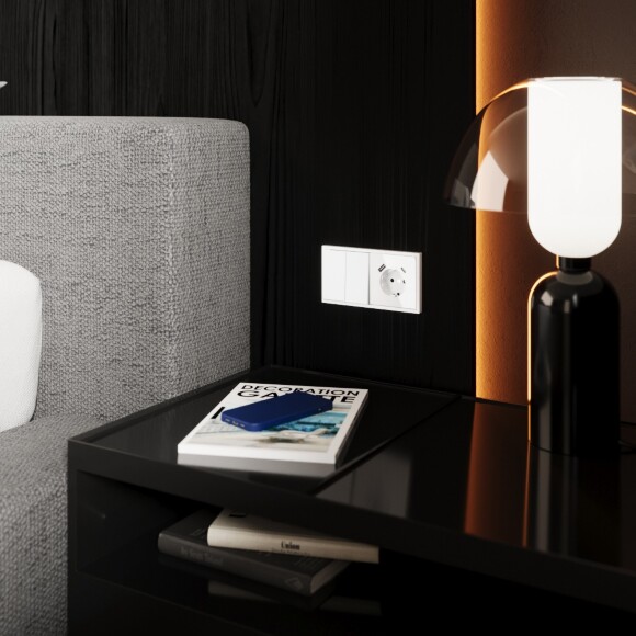 VLS020501 Перекрестный переключатель встраиваемый двухклавишный 10 ампер (2200 Ватт) белого глянцевого цвета 10А (2200 Ватт) VOLTUM S70 (белый глянцевый)