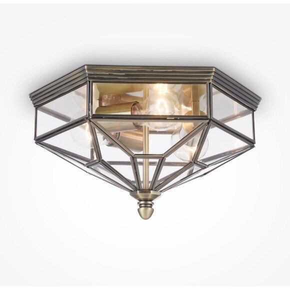 Накладной потолочный светильник Maytoni Zeil H356-CL-03-BZ E27 3 лампы, металл бронза, плафон прозрачное стекло, классика, ретро стиль