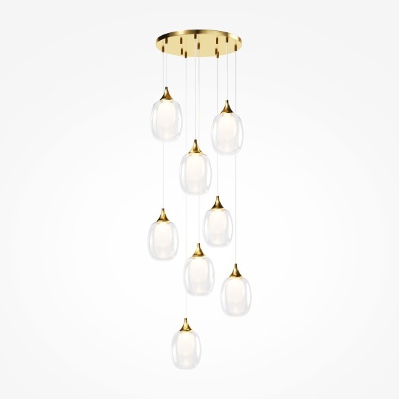 Латунная подвесная люстра с прозрачными стеклянными плафонами, 8 ламп E14 Maytoni Aura MOD016PL-08BS1 Латунная подвесная люстра с прозрачными стеклянными плафонами, 8 ламп E14 Maytoni Aura MOD016PL-08BS1