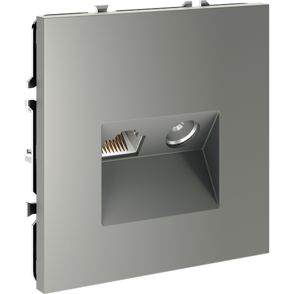 VLS060705 Розетка компьютерная RJ45 и ТV Телевизионная оконечная для антренных кабелей RG6 или РК 75-4,8-31. Патчкорд категории 6Е (для проводов CAT5-CAT6 до 10 Гбит/сек) стального цвета VOLTUM S70 (сталь)