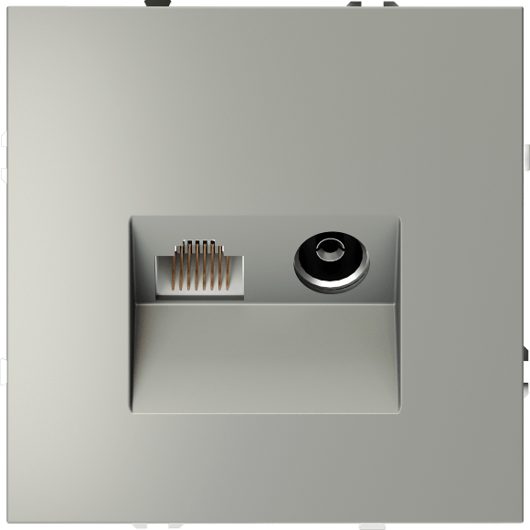 VLS060705 Розетка компьютерная RJ45 и ТV Телевизионная оконечная для антренных кабелей RG6 или РК 75-4,8-31. Патчкорд категории 6Е (для проводов CAT5-CAT6 до 10 Гбит/сек) стального цвета VOLTUM S70 (сталь)