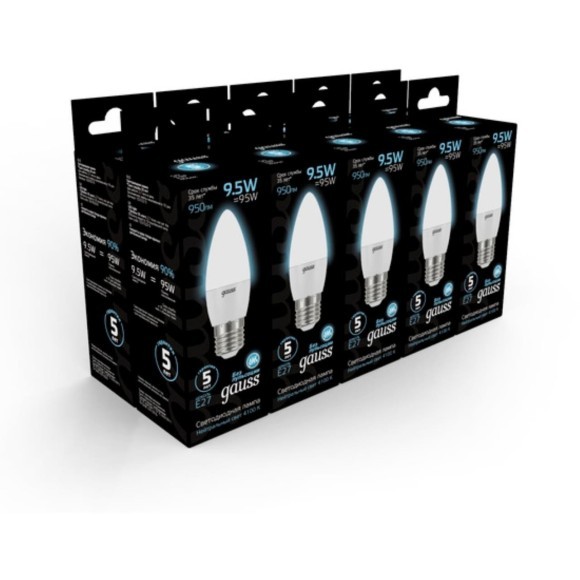 103102210 Лампа Gauss LED Свеча E27 9.5W 950lm 4100К 1/10/50