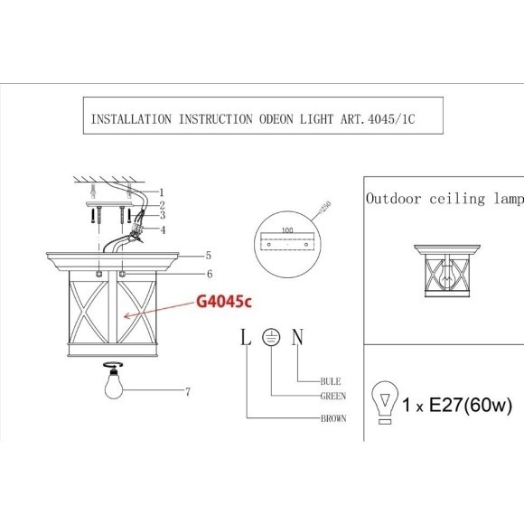 Уличный потолочный светильник Odeon Light 4045/1C SATION IP44 под лампу 1xE27 60W