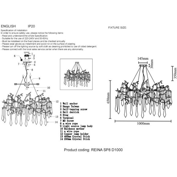 Люстра Crystal Lux REINA SP8 D1000 SILVER PATINA Люстра Crystal Lux REINA SP8 D1000 SILVER PATINA