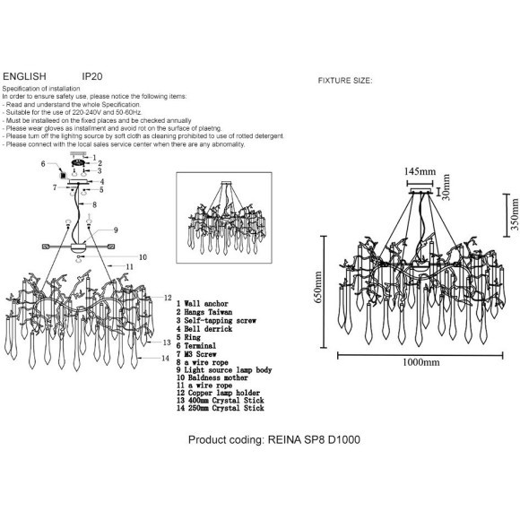 Люстра Crystal Lux REINA SP8 D1000 SILVER PATINA Люстра Crystal Lux REINA SP8 D1000 SILVER PATINA