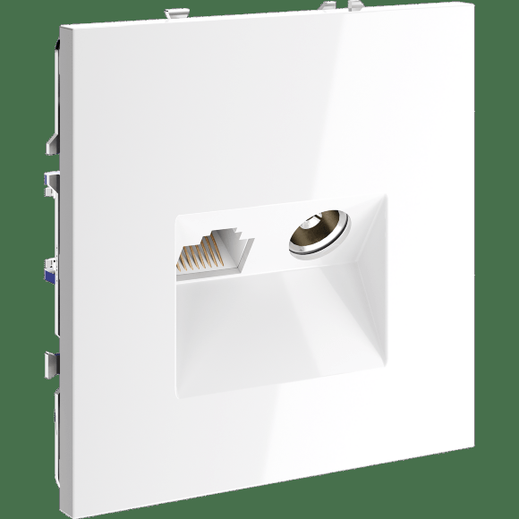 VLS060701 Розетка компьютерная RJ45 и ТV Телевизионная оконечная для антренных кабелей RG6 или РК 75-4,8-31. Патчкорд категории 6Е (для проводов CAT5-CAT6 до 10 Гбит/сек) белого глянцевого цвета VOLTUM S70 (белый глянцевый)