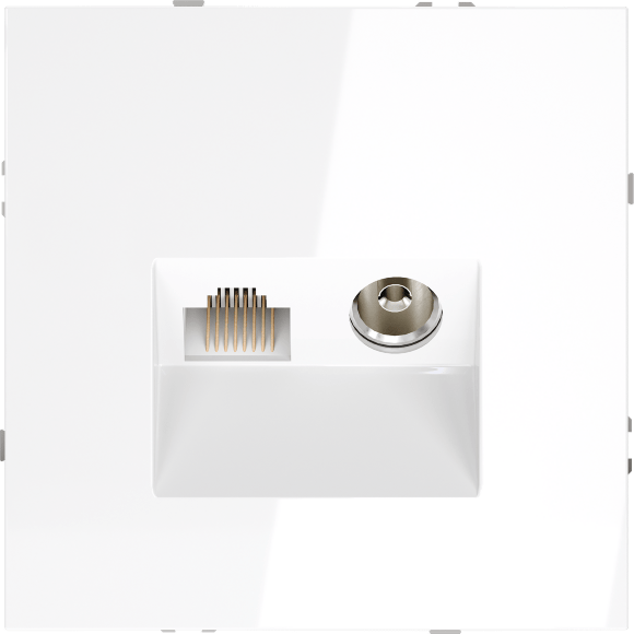 VLS060701 Розетка компьютерная RJ45 и ТV Телевизионная оконечная для антренных кабелей RG6 или РК 75-4,8-31. Патчкорд категории 6Е (для проводов CAT5-CAT6 до 10 Гбит/сек) белого глянцевого цвета VOLTUM S70 (белый глянцевый)