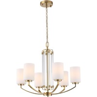 ST-Luce OPALUS BRASS SL1403.303.06 Подвесная люстра в ретро стиле, плафоны матовое белое стекло, основание металл цвета латунь, диаметр 60см, макс высота 115см, сменные лампы E27 6x40W IP20 220В