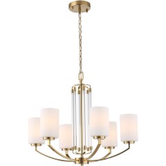 ST-Luce OPALUS BRASS SL1403.303.06 Подвесная люстра в ретро стиле, плафоны матовое белое стекло, основание металл цвета латунь, диаметр 60см, макс высота 115см, сменные лампы E27 6x40W IP20 220В