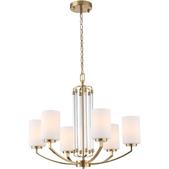 ST-Luce OPALUS BRASS SL1403.303.06 Подвесная люстра в ретро стиле, плафоны матовое белое стекло, основание металл цвета латунь, диаметр 60см, макс высота 115см, сменные лампы E27 6x40W IP20 220В