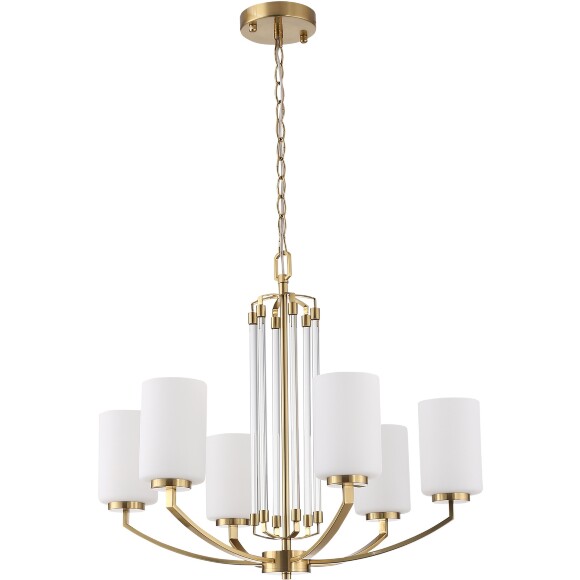 ST-Luce OPALUS BRASS SL1403.303.06 Подвесная люстра в ретро стиле, плафоны матовое белое стекло, основание металл цвета латунь, диаметр 60см, макс высота 115см, сменные лампы E27 6x40W IP20 220В