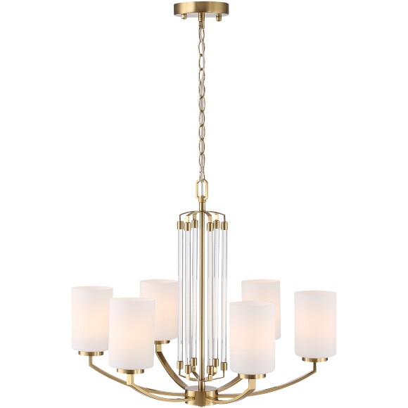 ST-Luce OPALUS BRASS SL1403.303.06 Подвесная люстра в ретро стиле, плафоны матовое белое стекло, основание металл цвета латунь, диаметр 60см, макс высота 115см, сменные лампы E27 6x40W IP20 220В