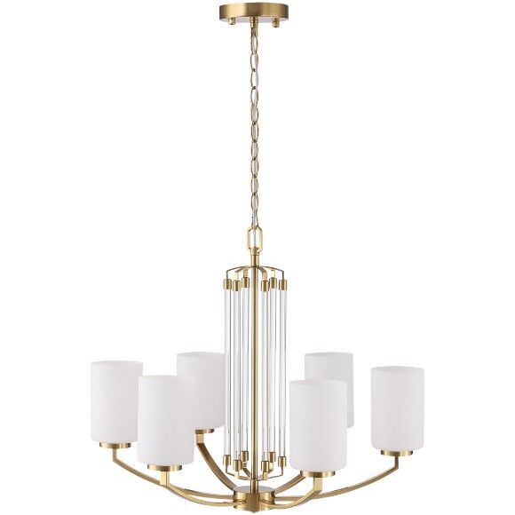 ST-Luce OPALUS BRASS SL1403.303.06 Подвесная люстра в ретро стиле, плафоны матовое белое стекло, основание металл цвета латунь, диаметр 60см, макс высота 115см, сменные лампы E27 6x40W IP20 220В