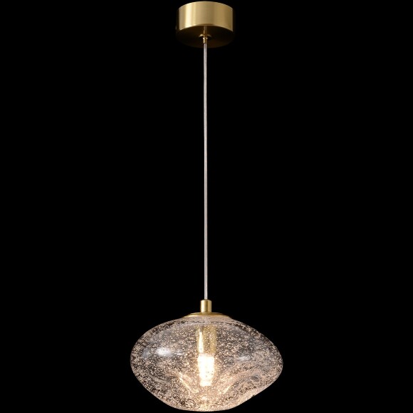 Crystal Lux FORMLESS SP1 TRANSPARENT 4120/201 Подвесной современный светильник, плафон диаметром 15 см, прозрачное стекло с вкраплениями, основание золотой металл, лампа G9 1шт макс. 40Вт IP20 220В