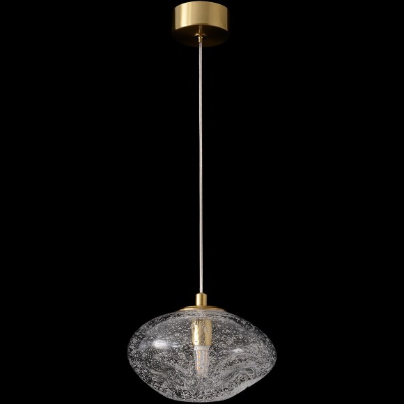 Crystal Lux FORMLESS SP1 TRANSPARENT 4120/201 Подвесной современный светильник, плафон диаметром 15 см, прозрачное стекло с вкраплениями, основание золотой металл, лампа G9 1шт макс. 40Вт IP20 220В