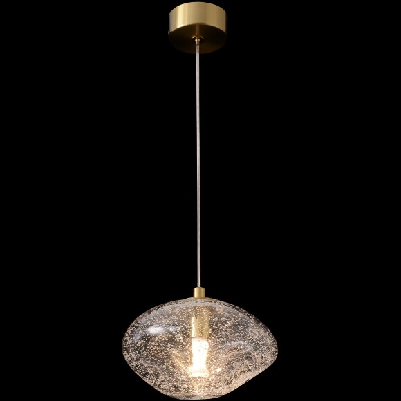 Crystal Lux FORMLESS SP1 TRANSPARENT 4120/201 Подвесной современный светильник, плафон диаметром 15 см, прозрачное стекло с вкраплениями, основание золотой металл, лампа G9 1шт макс. 40Вт IP20 220В