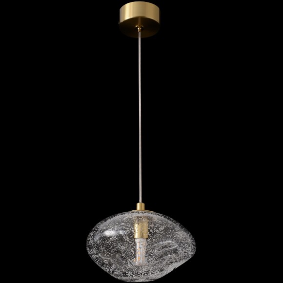 Crystal Lux FORMLESS SP1 TRANSPARENT 4120/201 Подвесной современный светильник, плафон диаметром 15 см, прозрачное стекло с вкраплениями, основание золотой металл, лампа G9 1шт макс. 40Вт IP20 220В