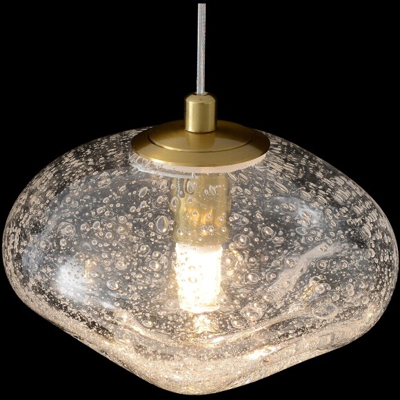 Crystal Lux FORMLESS SP1 TRANSPARENT 4120/201 Подвесной современный светильник, плафон диаметром 15 см, прозрачное стекло с вкраплениями, основание золотой металл, лампа G9 1шт макс. 40Вт IP20 220В