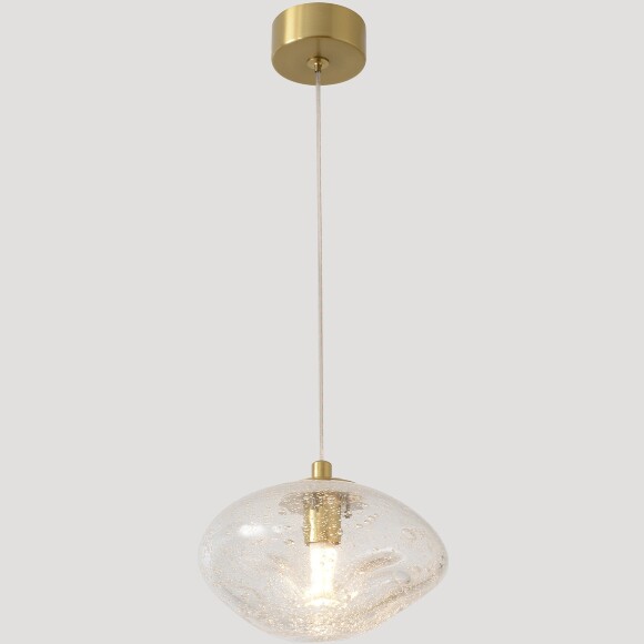 Crystal Lux FORMLESS SP1 TRANSPARENT 4120/201 Подвесной современный светильник, плафон диаметром 15 см, прозрачное стекло с вкраплениями, основание золотой металл, лампа G9 1шт макс. 40Вт IP20 220В