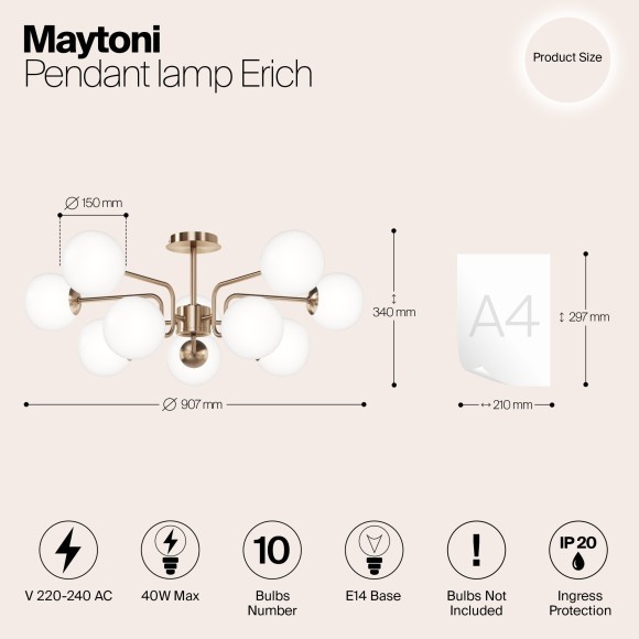 Люстра потолочная Maytoni MOD221PL-10G Erich под лампы 10xE14 40W Люстра потолочная Maytoni MOD221PL-10G Erich под лампы 10xE14 40W