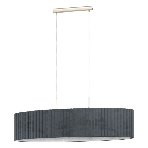 39773 TAMARESCO Двухрожковый подвесной светильник с 2 лампами E27, 80Вт, серый тканевый абажур, никелевый 39773 TAMARESCO Двухрожковый подвесной светильник с 2 лампами E27, 80Вт, серый тканевый абажур, никелевый