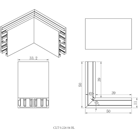 Crystal Lux CLT 0.226 04 BL 1408/128 Угловой 90° соединитель для двустороннего узкого шинопровода серии UX5