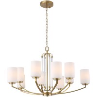 ST-Luce OPALUS BRASS SL1403.303.10 Подвесная люстра в ретро стиле, плафоны матовое белое стекло, основание металл цвета латунь, диаметр 90см, макс высота 115см, сменные лампы E27 10x40W IP20 220В