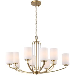 ST-Luce OPALUS BRASS SL1403.303.10 Подвесная люстра в ретро стиле, плафоны матовое белое стекло, основание металл цвета латунь, диаметр 90см, макс высота 115см, сменные лампы E27 10x40W IP20 220В