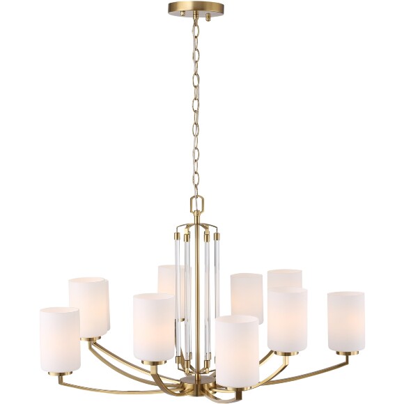 ST-Luce OPALUS BRASS SL1403.303.10 Подвесная люстра в ретро стиле, плафоны матовое белое стекло, основание металл цвета латунь, диаметр 90см, макс высота 115см, сменные лампы E27 10x40W IP20 220В