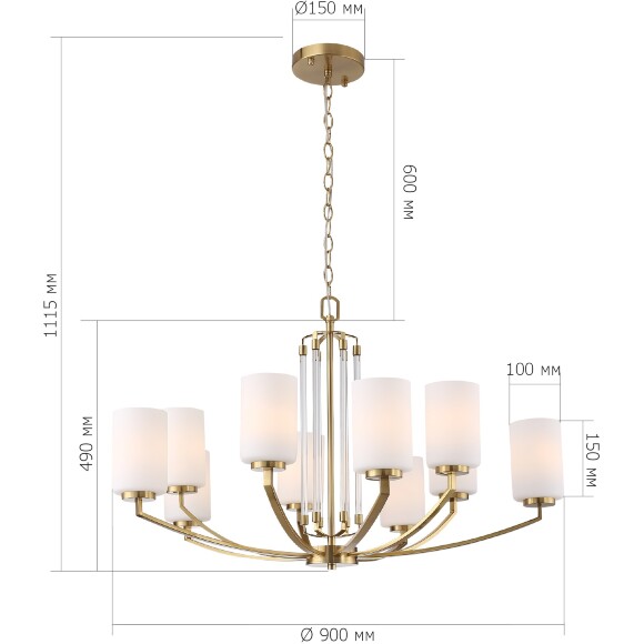 ST-Luce OPALUS BRASS SL1403.303.10 Подвесная люстра в ретро стиле, плафоны матовое белое стекло, основание металл цвета латунь, диаметр 90см, макс высота 115см, сменные лампы E27 10x40W IP20 220В