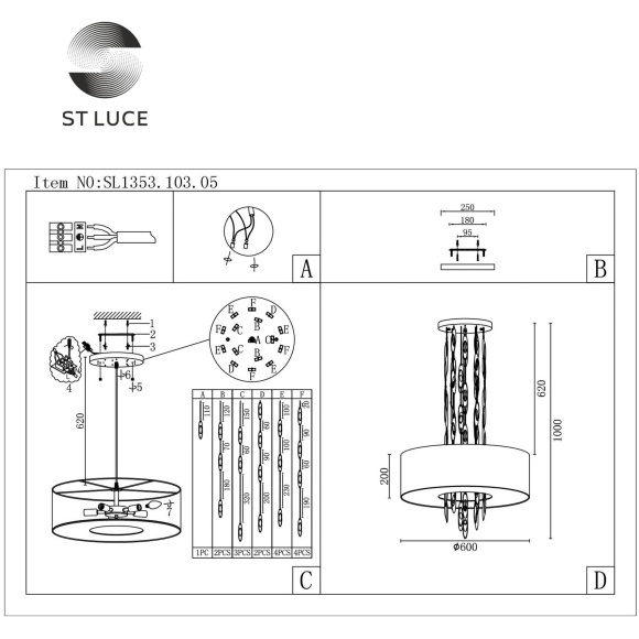 SL1353.103.05 Люстра подвесная ST-Luce Хром/Белый E14 5*60W NETTUNO