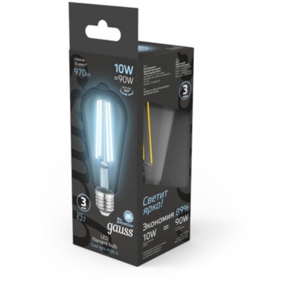 157802210 Лампа Gauss Filament ST64 10W 970lm 4100К Е27 LED 1/10/40 157802210 Лампа Gauss Filament ST64 10W 970lm 4100К Е27 LED 1/10/40