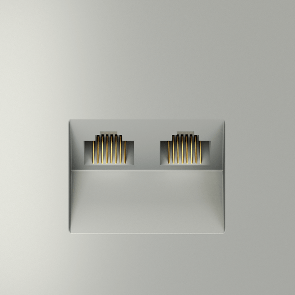 VLS060205 Розетка компьютерная двойная RJ45+RJ45 категории 6Е (для проводов CAT5-CAT6 до 10 Гбит/сек) стального цвета VOLTUM S70 (сталь)